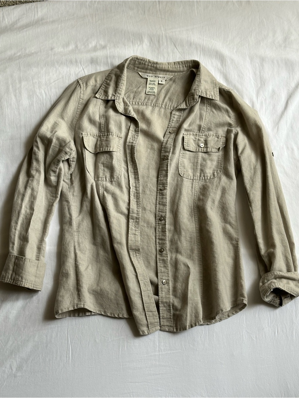 Max Studio Linen Khaki Button Up